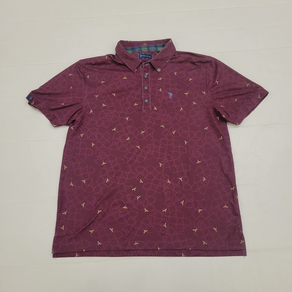 William Murray S/S Polo‎ Golf Shirt Bee Print Wicking Stretch Red Men's Large